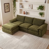Canapé modulaire en chenille en forme de L avec ottoman mobile, assise profonde et dossier rembourré en mousse pour salon et appartement