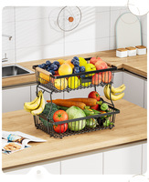 Panier de rangement en fil métallique à 2 niveaux avec poignée en bois, organiseur de fruits détachable pour comptoir de cuisine, salle de bain, collations