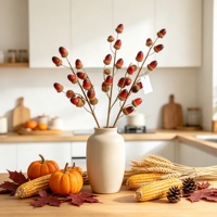 Vente en gros de branche d'acorn artificielle personnalisée de 60 cm, fausse branche de baies d'automne pour arrangement floral en vase, décoration d'automne pour la maison et les mariages