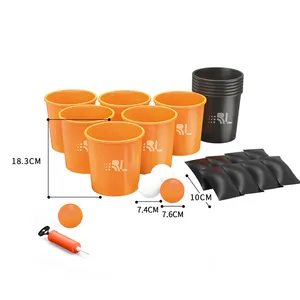 Gigante Quintal Pong Toss Jogo Esporte ao ar livre Set com baldes duráveis, bolas e Cornhole Sacos Bucket Ball Beach Yarn Poliéster Jogo