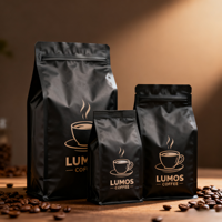 OEM ODM Pochette d'emballage Caffe vide personnalisée en feuille noire Ziplock à fond plat Sac de café en plastique debout avec valve