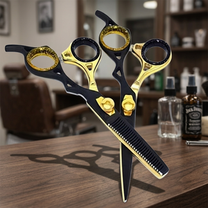 ASAP Eco-Friendly Dog Grooming Shear Scissors Set Stainless Steel Blade 26 Teeth Right-Handed Matt <b>Black</b> Powder Coated <b>Rose</b> Gold - Product Image 4