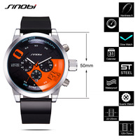 Montre pour homme SINOBI en alliage de quartz avec bracelet en silicone, cadran en verre, mouvement à aiguilles - Style sportif et professionnel tendance