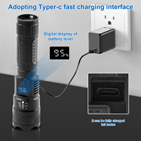 Lampe torche LED blanche rechargeable par USB, puissante, étanche, portable, pour extérieur, haute luminosité, lampe de poche tactique
