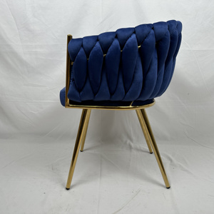 Fauteuil d'appoint en velours tissé à la main avec accoudoirs, dossier incurvé tressé moderne, <span class=keywords><strong>chaise</strong></span> de salle à manger, pieds en métal doré et noir, <span class=keywords><strong>chaise</strong></span> de vanité de luxe - Product Image 5