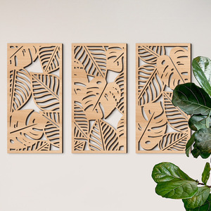 Peinture décorative en bois sculptée en 3D de style bohème avec des plantes abstraites ajourées, une décoration murale haut de gamme. - Product Image 3