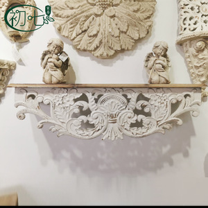 Estante de Pared Tallado de Estilo Americano Retro, Madera Sólida, 78x20x23cm, Blanco Desgastado, Organizador de Almacenamiento para Montar en la Pared de la Sala de Estar - Product Image 5