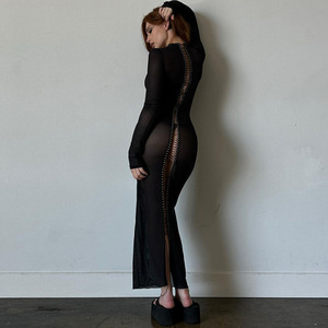 <span class=keywords><strong>Vestito</strong></span> da donna <span class=keywords><strong>Midi</strong></span> impiombato con <span class=keywords><strong>maniche</strong></span> <span class=keywords><strong>lunghe</strong></span> nere Sexy autunnali di migliore qualità - Product Image 4