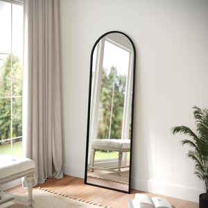 Flash Furniture <b>Full</b> <b>Length</b> Floor <b>Mirror</b>, Mounted or Wall Leaning, Slim Arched Metal <b>Frame</b>, 22x65, <b>Black</b> - Product Image 1