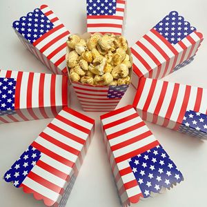 Boîte à popcorn en <span class=keywords><strong>carton</strong></span> blanche en forme de trompette, motifs à pois, rayures et <span class=keywords><strong>drapeau</strong></span> américain, pour l'exportation, emballage alimentaire à emporter, lot de 12 - Product Image 1