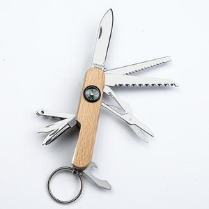 Coltellino Svizzero Multifunzione 11 in 1 con Manico in Legno e Acciaio Inox, Apribottiglie, <span class=keywords><strong>Bussola</strong></span>, Coltello Pieghevole e Portachiavi - Product Image 4