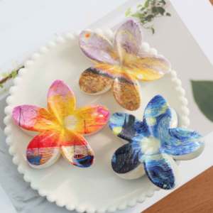 Pince à cheveux 8 cm motif fleur <span class=keywords><strong>de</strong></span> frangipanier Van Gogh, peinture à l'huile, imprimé <span class=keywords><strong>Nuit</strong></span> étoilée, accessoire capillaire vintage HQ - Product Image 4