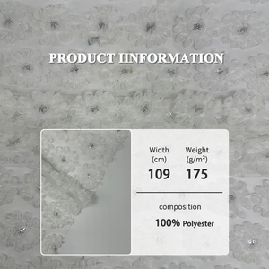 Tela de Encaje Bordada con Lentejuelas de Flores Blancas 100% Poliéster de Alta Calidad a Precio de Mayoreo Económico para Vestidos y Bolsos de <span class=keywords><strong>Mujer</strong></span> - Product Image 2