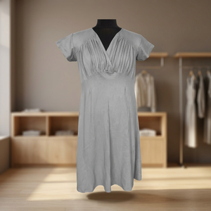 Vestido Midi Color Gris con Cuello en V, Mangas Cortas, Estilo Casual para Fiesta, Sesión de Fotos de Maternidad, Algodón y Spandex Transpirable - Product Image 3