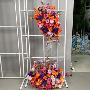 DKB Customized High Quality Purple Pink Orange Rose Stand Flowers Floral Backdrop Sets For Wedding Ceremony Decoration