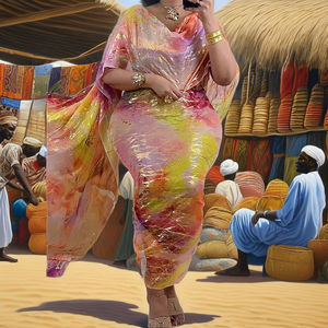 Toub Soudanais Musulman de Haute Qualité pour Femme, Long Thobe Doux en Polyester à Imprimé Numérique Ethnique Africain avec Paillettes, Motifs Floraux et Dorures - Product Image 3