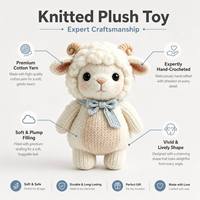 Mignon jouet en peluche agneau tricoté à la main, poupée amigurumi avec nœud bleu au cou, adorable jouet en peluche animal de la ferme