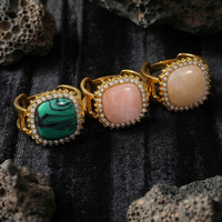 Bague XY 4866 vintage en acier inoxydable, double couche, creuse et massive, avec texture carrée, pierre naturelle et bordure en zircon