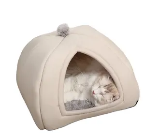 Personalizado bonito cor sólida gato caverna cama design gato casa gato barraca macia almofada removível travesseiro pet cama calmante