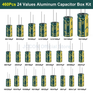 Kit de surtido de condensadores electrolíticos de aluminio radiales de alta frecuencia, color verde, 460 Uds., 24 valores, 0,1 μF-1000 μF (6,3 V-50 V), con caja - Product Image 5