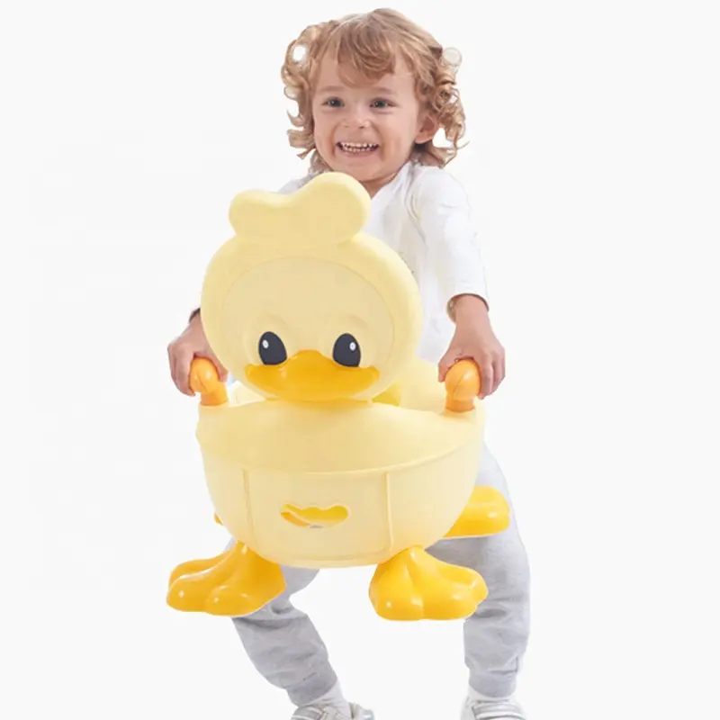 Pot portable en plastique pour bébés, siège de toilette en forme de canard jaune, avec poignée ronde, pour enfants, entraînement, avec pieds