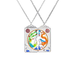 Collier en argent avec pendentif de couple Dragon et Phénix, marque Chengxiang No Affair, gravé du caractère Xiangyun Fu - Product Image 5