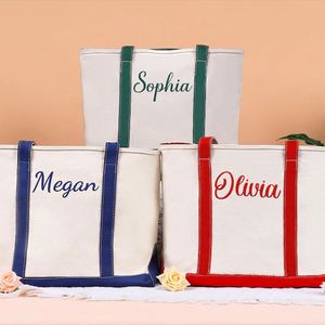 Keymay Large Custom Logo Cotton Canvas <b>Tote</b> Bag Women Embroidered <b>Zip</b> Shoulder Beach Weekender Shopping All Seasons Portable - Product Image 5