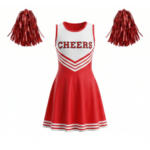 Robe de cheerleading <span class=keywords><strong>classique</strong></span> rouge et blanche pour filles avec impression de logo et pompons assortis - Product Image 4
