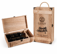 Boîte à vin en bois vintage pour deux bouteilles, avec poignée en corde et coins métalliques, pour la vente en gros
