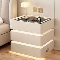 Table de chevet flottante à trois tiroirs en bois massif, moderne, avec chargement sans fil, Bluetooth, multifonction, éclairage, mobilier de maison