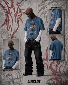 Sweat-shirt à capuche déchiré et imprimé graphique pour homme, style Y2K <span class=keywords><strong>streetwear</strong></span>, deux pièces, manches longues, vintage <span class=keywords><strong>Harajuku</strong></span> - Product Image 5
