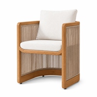 Fauteuil de jardin d'extérieur de luxe en teck massif avec coussin résistant aux intempéries et dossier tressé en corde pour hôtel et complexe hôtelier