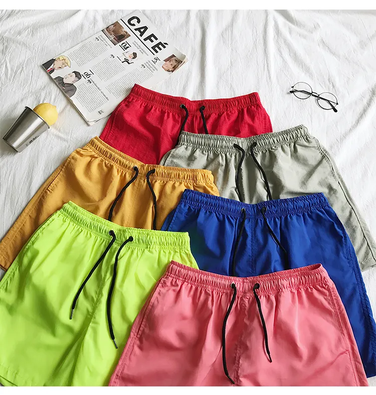 Customized Mens Beachwear Logo Design Swimwear Polyester Short Trunks Summer Solid Board Swimming Beach Shorts