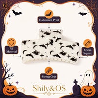 Pince à cheveux carrée imprimée Halloween Shily&OS 8,5 cm – Citrouille, Fantôme, Chapeau de Sorcière, Chat Noir, Araignée – Accessoire capillaire en gros