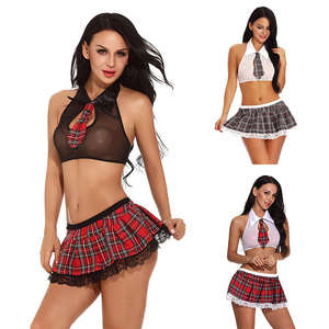 Disfraz de <span class=keywords><strong>Colegiala</strong></span> Sexy para Mujer, Uniforme Sexual de Juego de Rol, Disfraz Erótico, Lencería Traviesa, Noche de Cuadros, <span class=keywords><strong>Halloween</strong></span> - Product Image 1