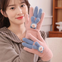 Niedliche Cartoon-Bären-Handschuhe für Damen, modische dicke Strickhandschuhe, warme, kältebeständige Touchscreen-Vollfingerhandschuhe für den Winter