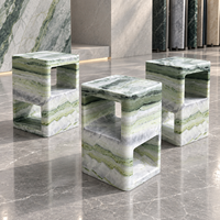 Table d'appoint en marbre vert naturel, cube creux, table d'appoint moderne de luxe en marbre, socle carré creux en marbre pour la décoration de la maison