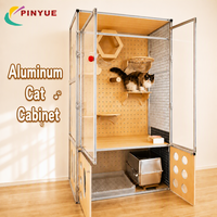 Meuble pour chat DIY en aluminium avec panneau perforé, villa en bois multi-niveaux, cage pour chat avec capsule spatiale et griffoir en sisal pour intérieur