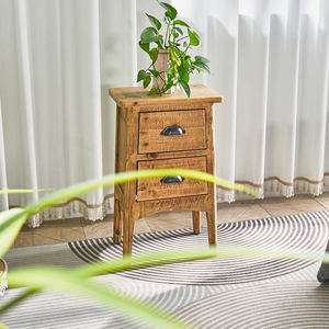 Brown <b>Wood</b> Two-<b>Drawer</b> Farmhouse Antique Night Stand Cabinet <b>with</b> Durable Storage for Bedroom Living Room Entry - Product Image 2