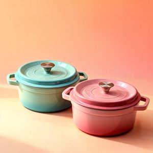 Casserole en <span class=keywords><strong>fonte</strong></span> émaillée multifonctionnelle de style moderne avec couvercle <span class=keywords><strong>pour</strong></span> cuisinière à gaz à induction, ensembles de casseroles de cuisine ménagère - Product Image 2