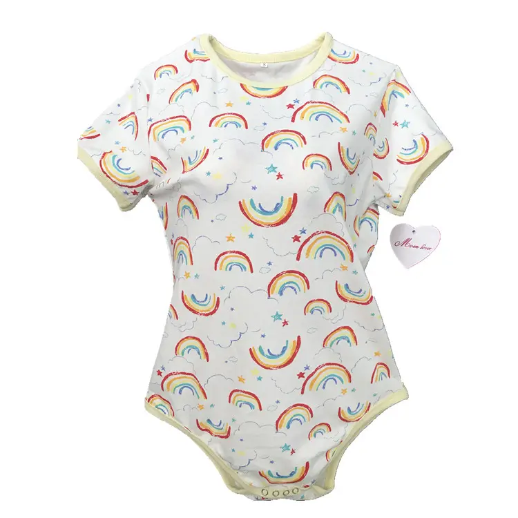 Groothandel Rainbow Baby Stijl Volwassen Romper Ddlg Volwassen Bodysuits Custom Gedrukt Volwassen <span class=keywords><strong>Onesie</strong></span> <span class=keywords><strong>Pyjama</strong></span>