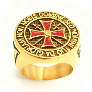 Bestseller Kreuz Edelstahlring für Männer Gold Rot Vintage-Stil Diamant Modisches Unisex Tägliches Accessoire Modeschmuck - Product Image 2