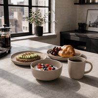 Service de table en céramique grès moderne de luxe brun foncé, finition mate, assiettes, bols, tasses à boire - Résistant au lave-vaisselle et à la chaleur
