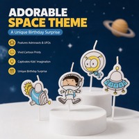 Karikatür Uzay Astronot Uzay Gemisi Kek Mum Seti Roket Uzaylı Gezegen Cupcake Dekor Çocuklar için Doğum Günü Partisi