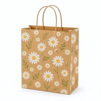 Sacs en papier kraft à motif floral Daisy, sacs de courses, lot de 24 pièces, emballage personnalisé pour les fêtes et la vente au détail