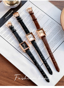 Reloj rectangular de oro rosa para mujer con números romanos, correa de cuero marrón, elegante reloj de pulsera de cuarzo - Product Image 6