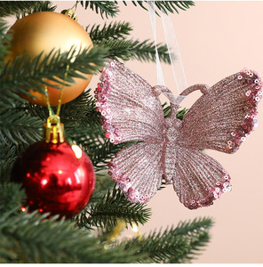 Ornements de Noël suspendus LINGKAI en forme de renne, de ballerine et de papillon, avec paillettes roses, pour la décoration de l'arbre de Noël - Product Image 6