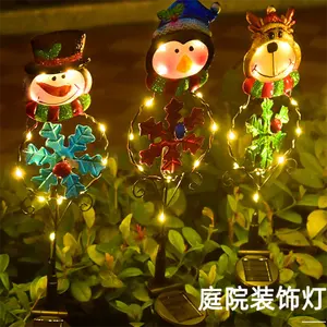 חג המולד שמש Stake אורות חיצוני LED נר מסלול אורות שמש מופעל שלג Stake חג המולד גן דשא דקור