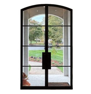 Hiện đại sang trọng màu đen pháp thép pivot cửa Windproof an ninh bên ngoài lối vào wrought sắt cửa kim loại kính cho siêu thị - Product Image 5