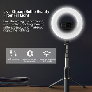 Trépied de prise de vue avec perche à selfie et anneau lumineux de 6 pouces, trépied pliable en aluminium ABS extensible de 79,8 cm pour téléphone et appareil photo - Product Image 4